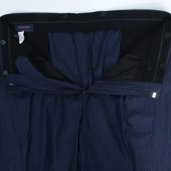 Brooks Brothers Golden Fleece Suit Italy Saxxon Navy Wool Stripe Madison 50R/42W